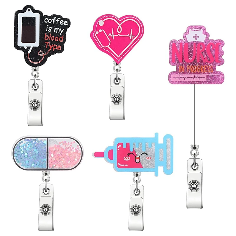 

Cute Nurse Badge Reel Cna Badge Holder 5 Pcs Acrylic Badge Reel With Alligator Clip