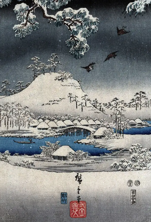 Japanese POSTER.Winter Scene.Asian art.Oriental decoration Art Picture Print Silk Poster Home Wall Decor