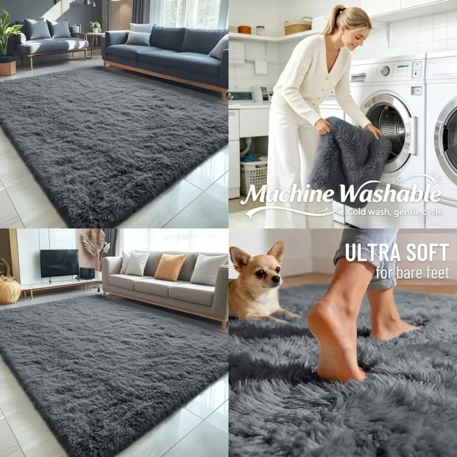 

5x8 Machine Washable Large Area Rugs for Living Room, Bedroom, Soft Fluffy Shaggy Bedside Rug, Indoor Floor Carpet for Girls an
