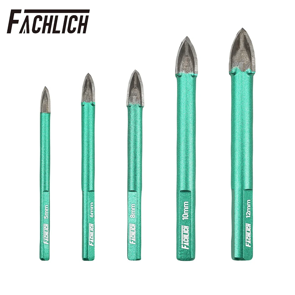 

FACHLICH 5pcs Drill Bits Set Triangle Shank Quick Release Cross Hole Saw Drilling Wood Plastic Tile Porcelain Hole Opener Kit