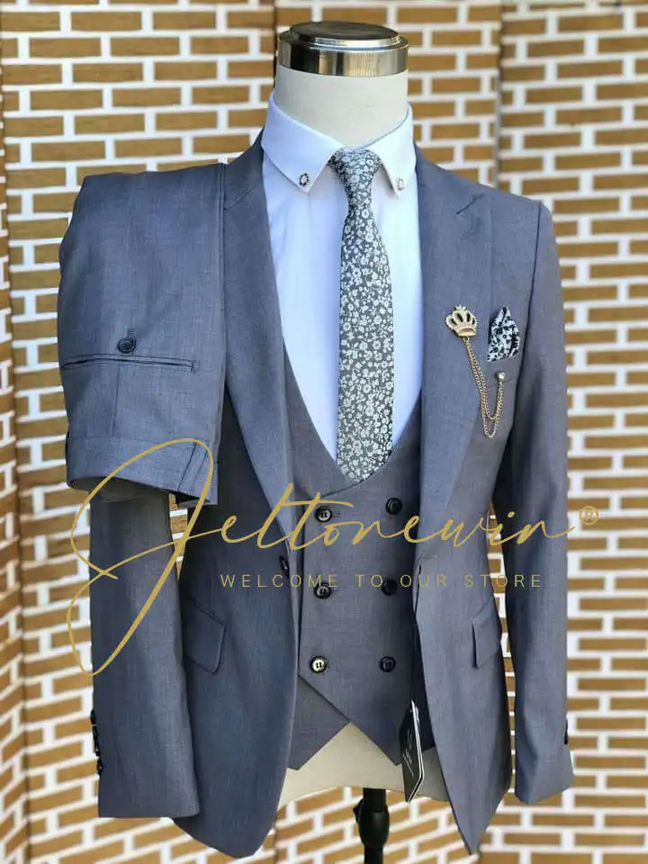 Men's 3 piece suit (jacket vest and trousers) custom wedding groom dress elegant slim fit tuxedo traje de hombre elegante