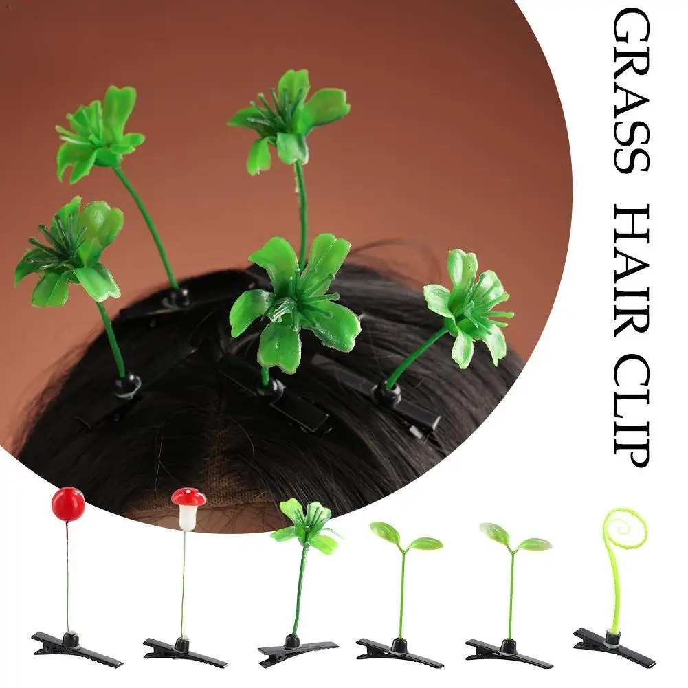 

5PCS Funny Bean Sprout Grass Hair Clips Plant Bean Sprout Clip Cute Mushrooms Hairpin For Women Headwear Korean Hair Accessories