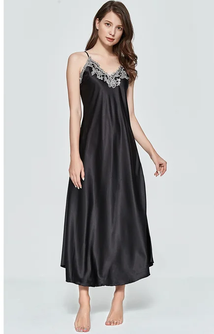 Women s Satin Nightgowns Long Slip Sleep Dress Ladies Silk Lace Lingerie Nightdress Sleepwear Midi Dress