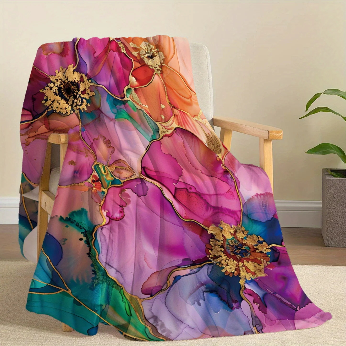 

Korean Element 1pc Beautiful Flowers Print Flannel Blanket, Soft and Comfortable Throw Blanket for Bed, Sofa, Office, Gift