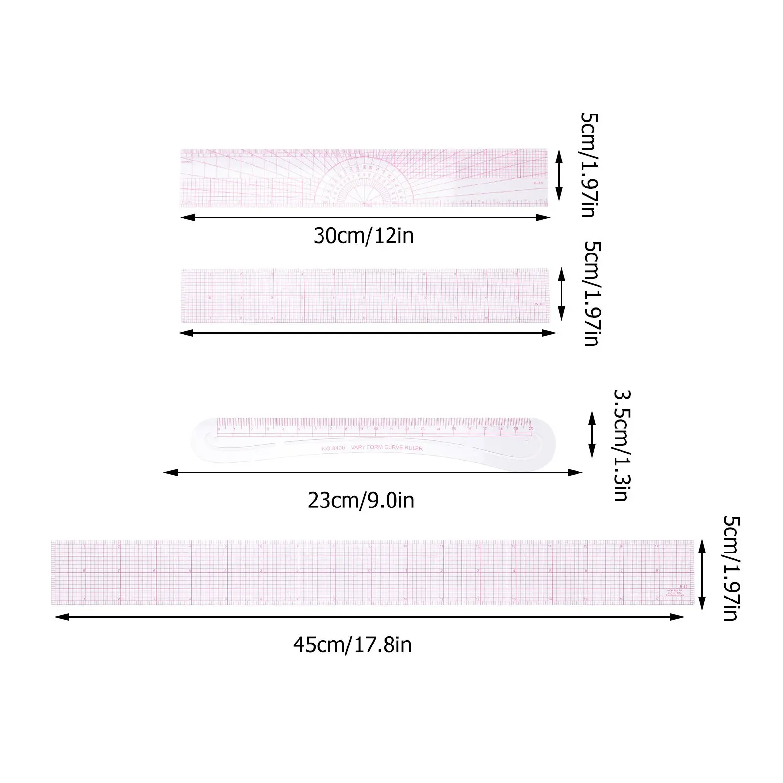 4Pcs Premium Sewing Rulers Kit Accurate Scale Curve Rulers for Shirt Pants Garment Making Beginners Costume Designers