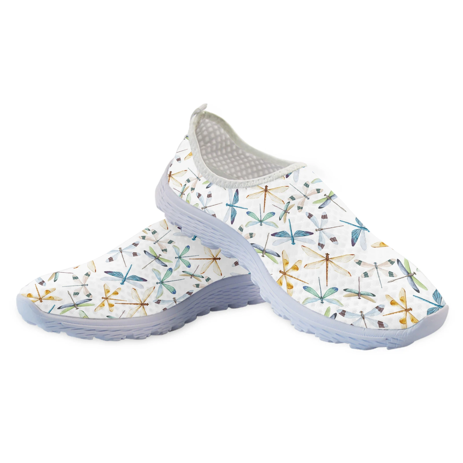 Simple Rainbow Dragonfly Light Casual Shoes White Soft Sole Breathable Outdoor Mesh Shoes Soft Slip On Shoes