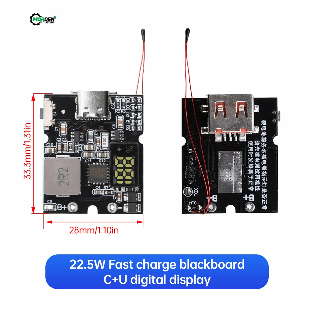 22.5W Power Bank Bidirectional Fast Charger Mobile Power Module Circuit Board With Digital/Light Type-C USB Support PD/QC3.0 2.0