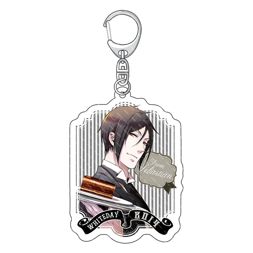 6 سنتيمتر أنيمي sebastian الأسود بتلر سلسلة مفاتيح مصنوعة من الأكريليك حقيبة بنقوش كرتونية سيارة المفاتيح شخصيات سيباستيان سيل معلقة كيرينغ مجوهرات
