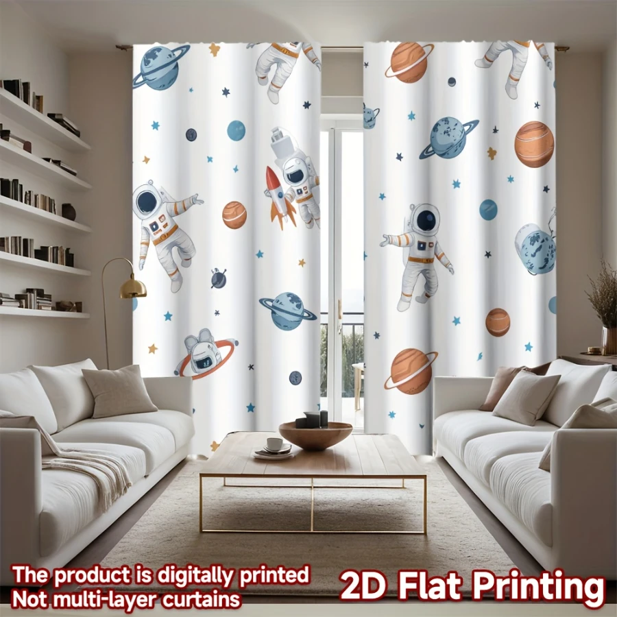 2PCS Digital Printed Curtains, Interstellar Astronaut Pattern, Beautiful Window Drapes for Living Room Bedroom Home Decor