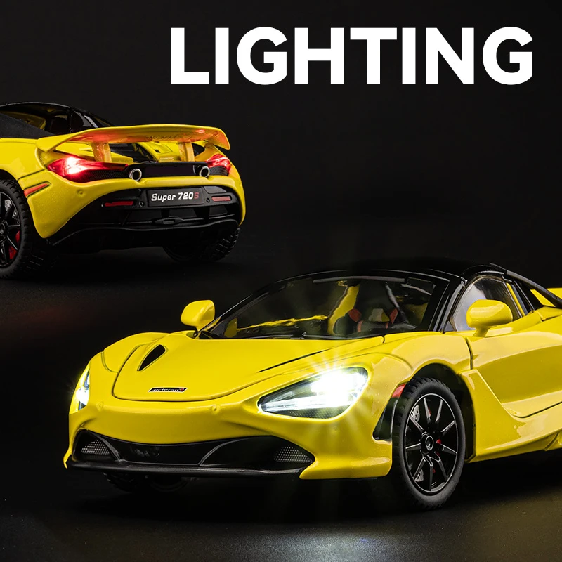 Super Sportcar ของเล่นจําลอง 1/24 720s รุ่นรถโลหะผสม Die Cast เสียงดึงกลับของเล่นยานพาหนะรุ่นเด็กของขวัญ