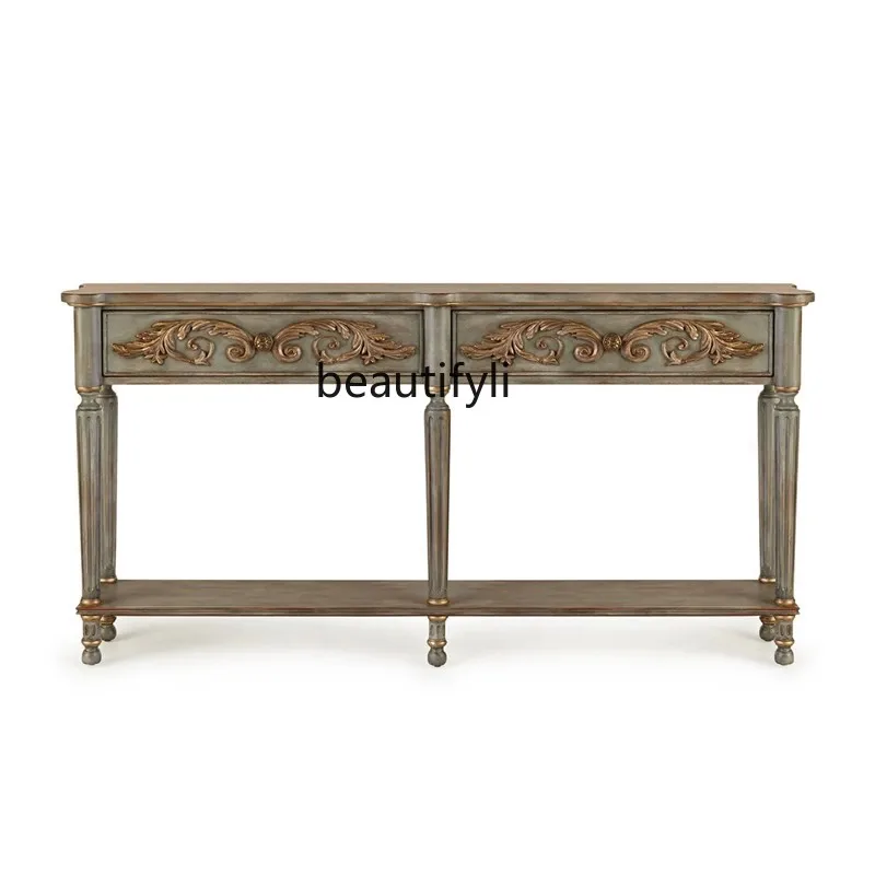 

Customized furniture neoclassical high-end villa solid wood entrance table French distressed carved entrance table