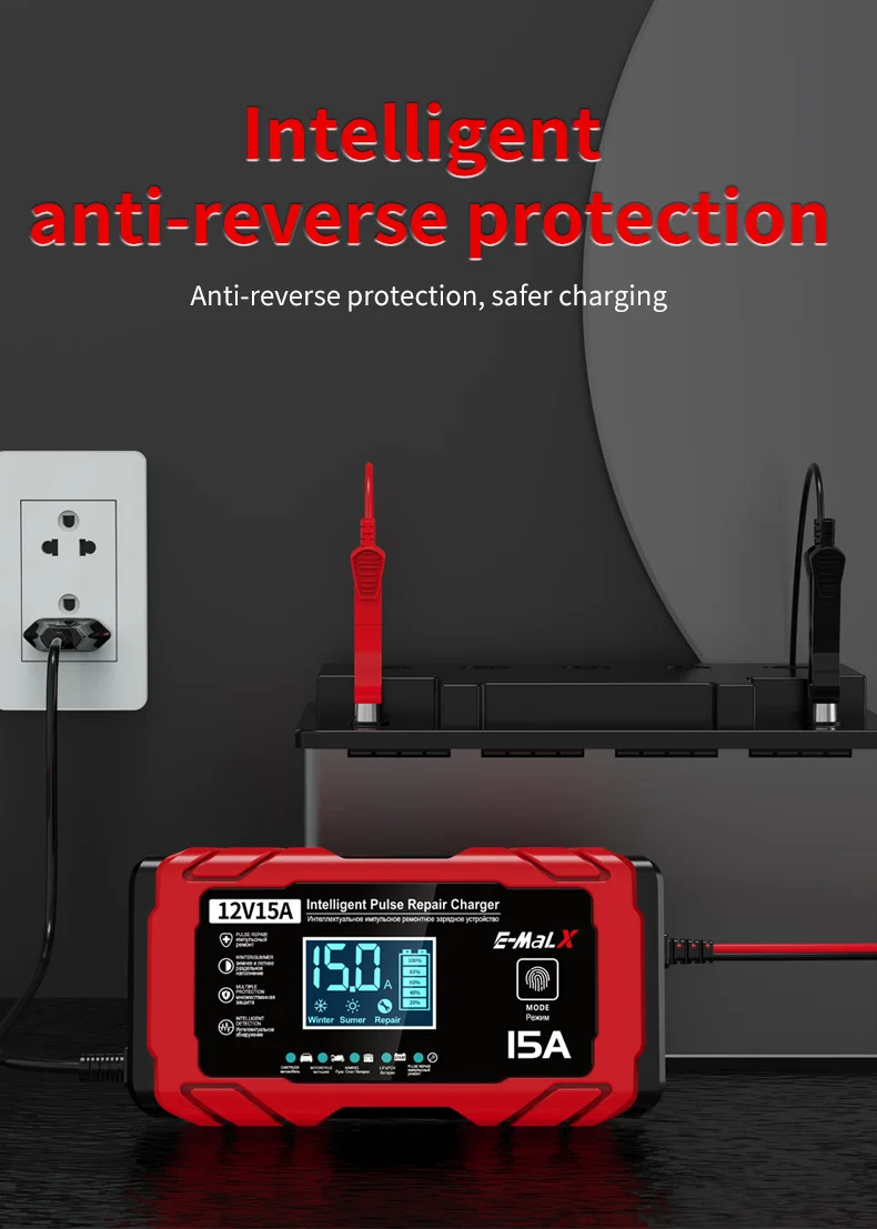 12V 15A 8A Auto- und Motorrad-Smart-Batterieladegerät für Lifepo4 Blei-Säure AGM Digital-Touchscreen Lithium-Eisenphosphat-Ladegerät – Detail 25