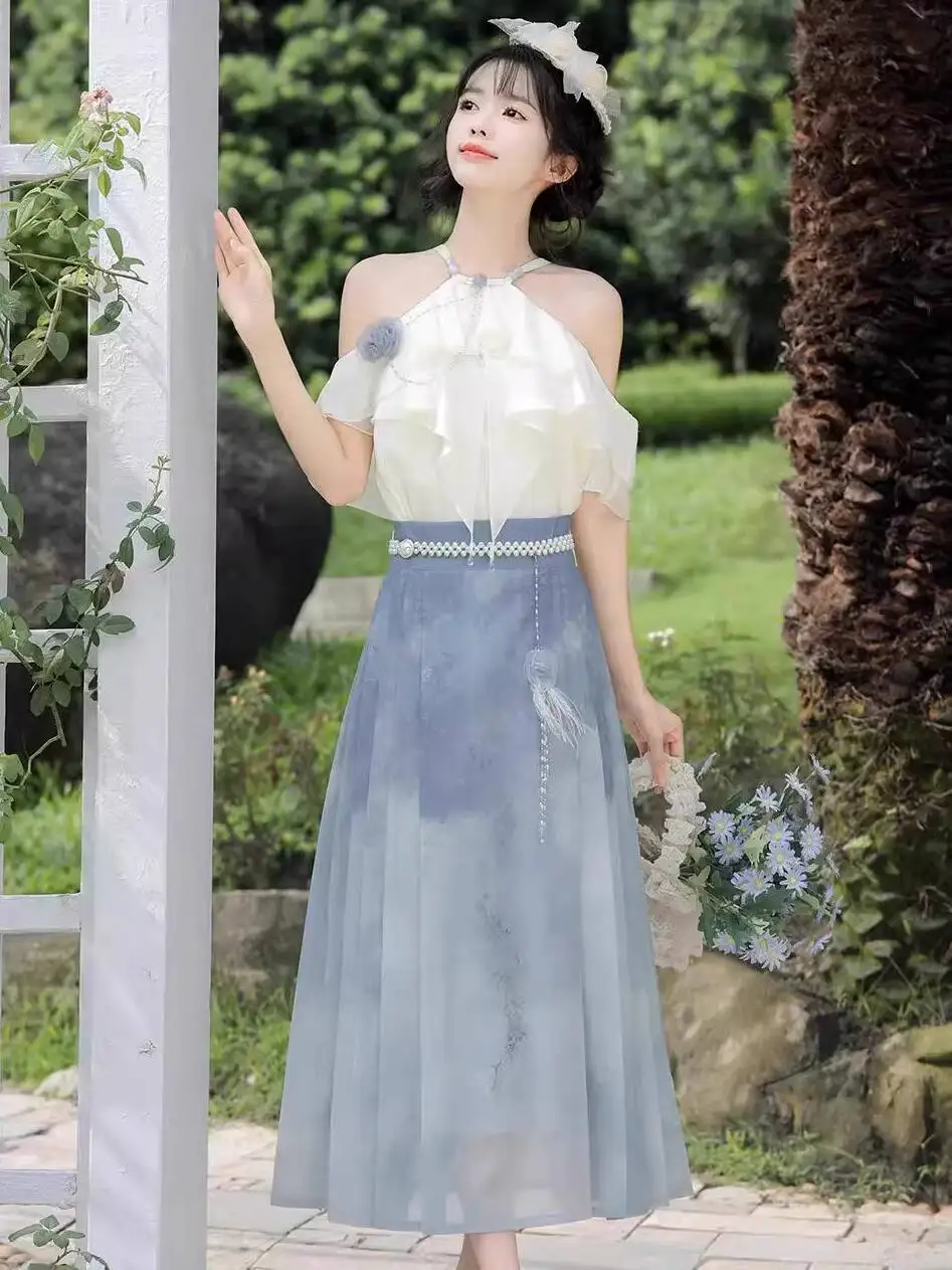 

New Chinese Style Improve Hanfu Women Dress Guofeng Han Elements Tops Horse-face Skirt Fiesta Carnival Halloween Cos Cosplay