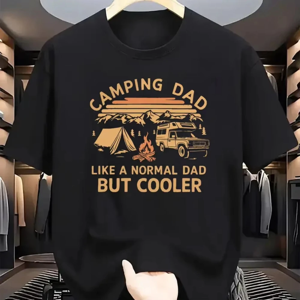 2026 Vintage Camping Dad Graphic T Shirt, Retro Mountain Tent RV Outdoor Short Sleeve Tops for Kids Adults