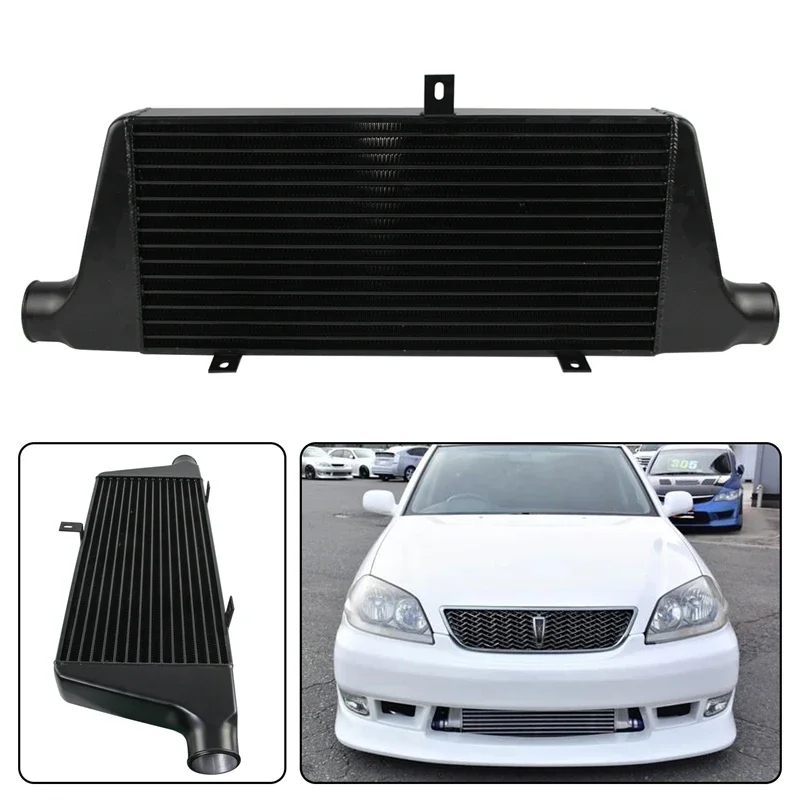 Aluminum Black Front Mount Tube & Fin Intercooler For Toyota MARK II JZX110 1JZ-GTE 1JZGTE 2.5L Torbo Engine 2000-2004 450BHP