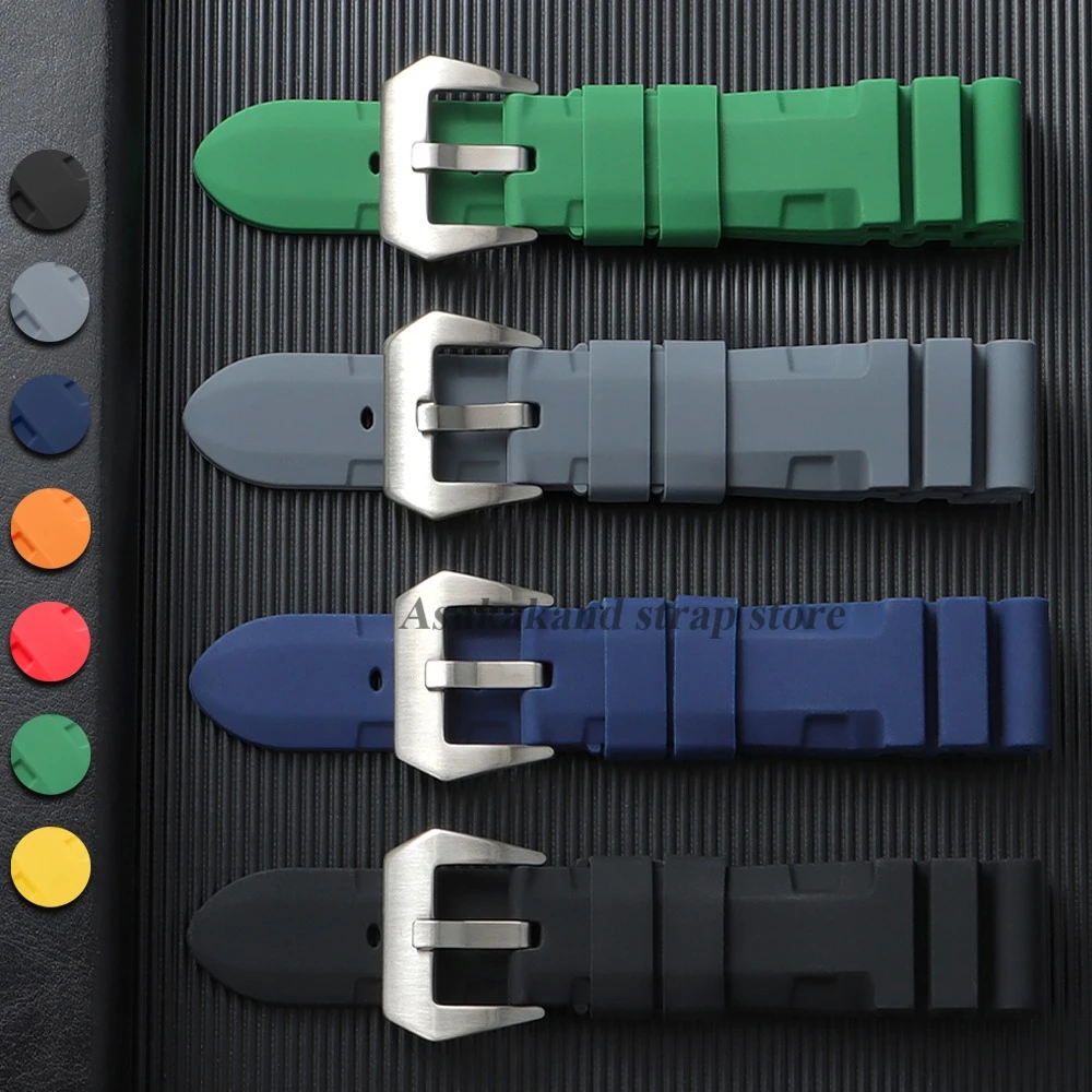 22mm 24mm 26mm para panerai pulseira de silicone para submersível pam441/351/111 borracha à prova dwaterproof água pulseira macia esporte bandas