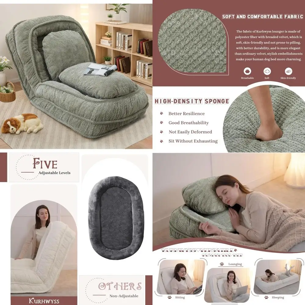 

Convertible Sofa Bed for Adults and Pets with 5 Adjustable Positions, Comfortable Tatami Bean Bag Lounge