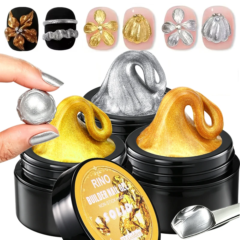 0.5 fl.oz Metallic Solid Builder Gel Non‑Sticky Mirror Effect UV LED 3D Sculpting Gel for DIY Salon Nail Art Decoration