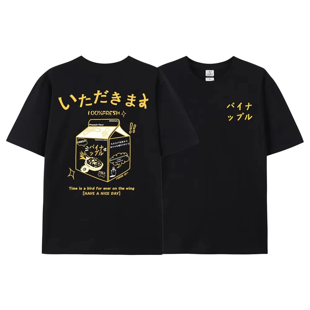 2026 Fresh Pineapple Juice Time Is A Bird For Ever On The Wing Men T-Shirts Clothes Loose Oversize T Shirt Casual Tee Cotton Top