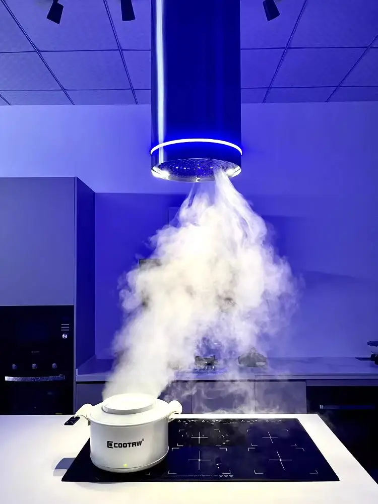 黒円形アイランドレンジフードサイレント排煙フードコラム天井吊り下げトップ煙突キッチン調理器具用