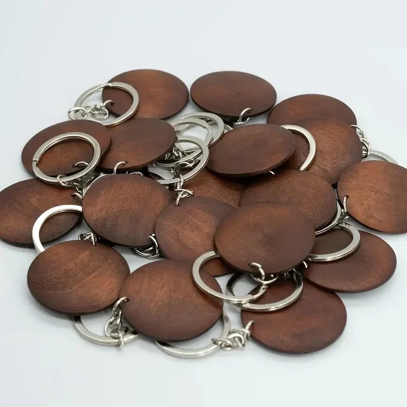 10Pcs Wooden Engraved Keychains, Vintage Round Disc Wood Circle Key Rings, DlY Blank Key Tags for DlY Crafts