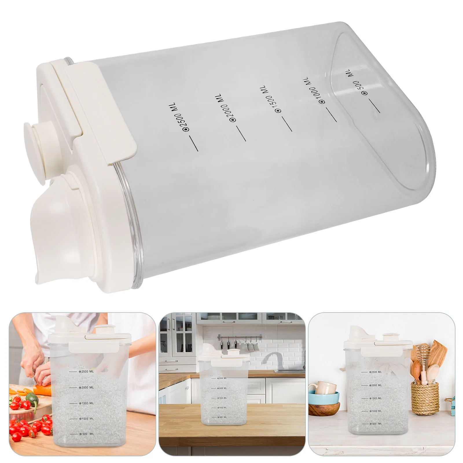 

1pc Rice Container Large Capacity Airtight Food Storage Bin Transparent Kitchen Canister For Rice Beans Grains Cereal Bucket Lid