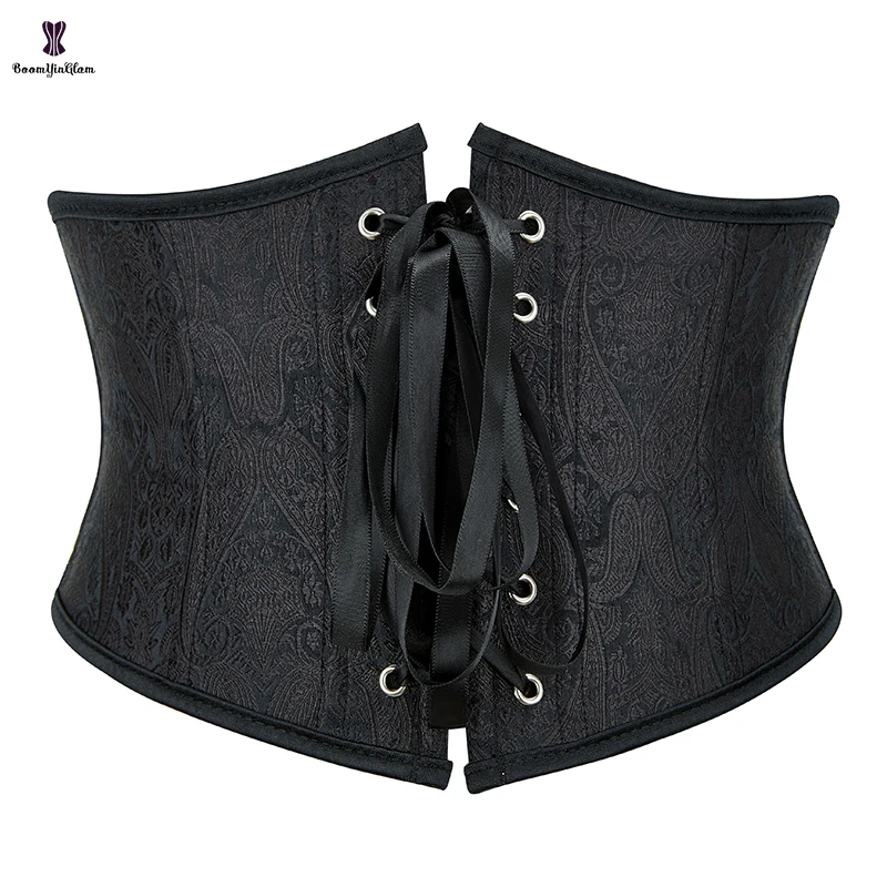 Short Torso Waist Cincher Trainer S M L Floral Embroidered Lace Up Boned Gothic Underbust Corset