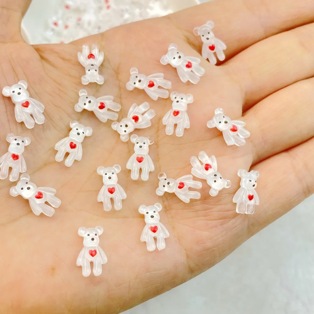 50Pcs Mixed Nail Art Resin Cartoon The Little Bear of Love Designer Charms strass artigianato fai da te per gioielli decorazioni 3D per unghie