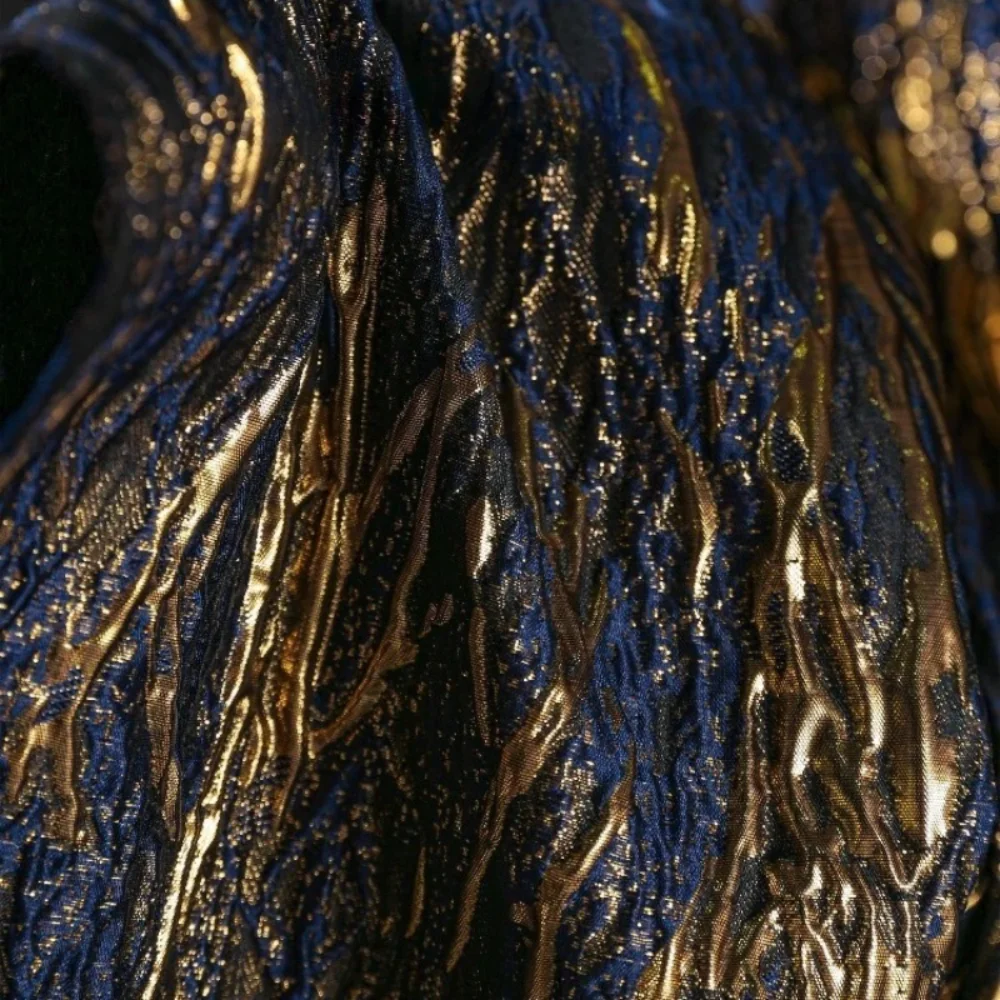 

Сине-золотая прожилка, жаккардовая плиссированная ткань с градиентом для дизайнеров одежды, модная одежда, сделай сам, шитье на дворе, тканевый материал