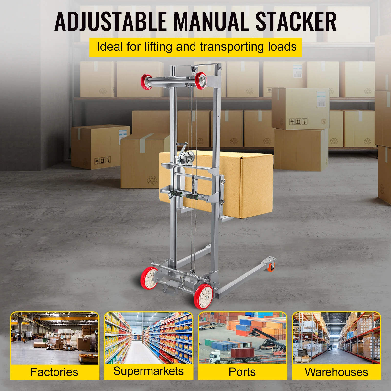 VEVOR Điều Chỉnh Straddle Tay Thắng Xe Đẩy Bằng Tay Thắng Bộ Xếp Hình 441 Lbs/551 Lbs Dung Lượng 106.3in / 63in Tối Đa chiều Cao