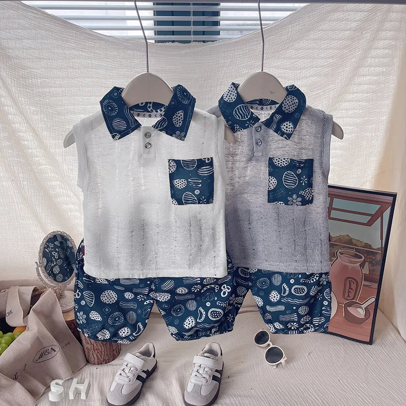 

Boys Clothes Sets Summer 2026 Children Fashion Polo Shirts Sleeveless Tops Short Pants 2pcs Suit For Baby Tracksuits Kids Outfit