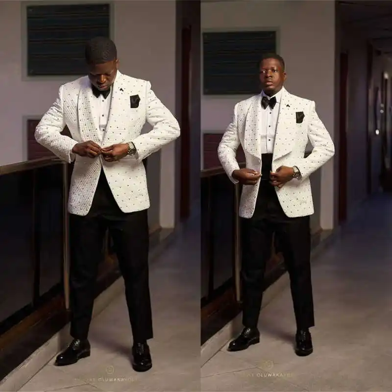 

Мужские свадебные смокинги больших размеров, индивидуальные комплекты курток для жениха с бусинами, модная одежда для дня рождения, шоу, одежда из 2 предметов