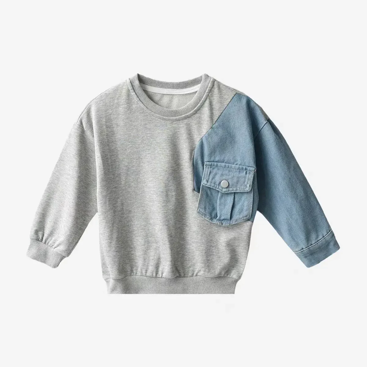 Baby Boys Denim Sweatshirt Kids Stitching Sleeved Loose Outerwear 2024 Spring Autumn Children\'s Casual Hoodies Clothes