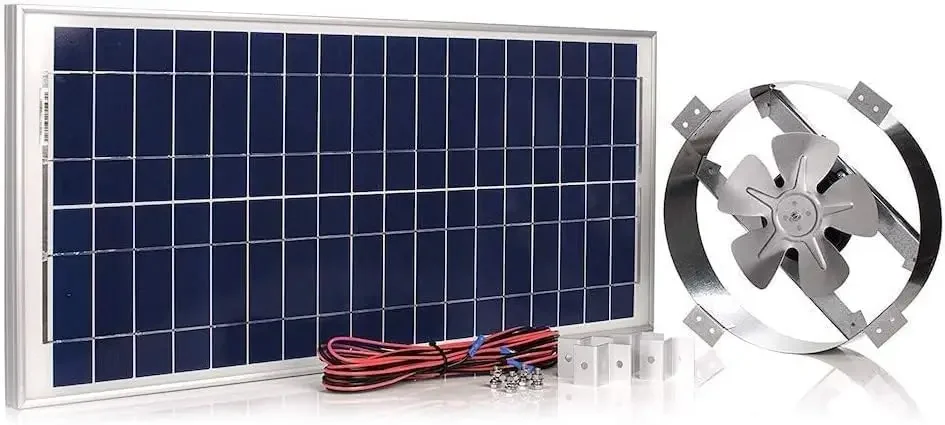 12-Inch 50W Solar Attic Fan with Thermostat, Made in USA - Quiet Gable Vent Fan for Attic, Garage, Shed, Greenhouse - Plug