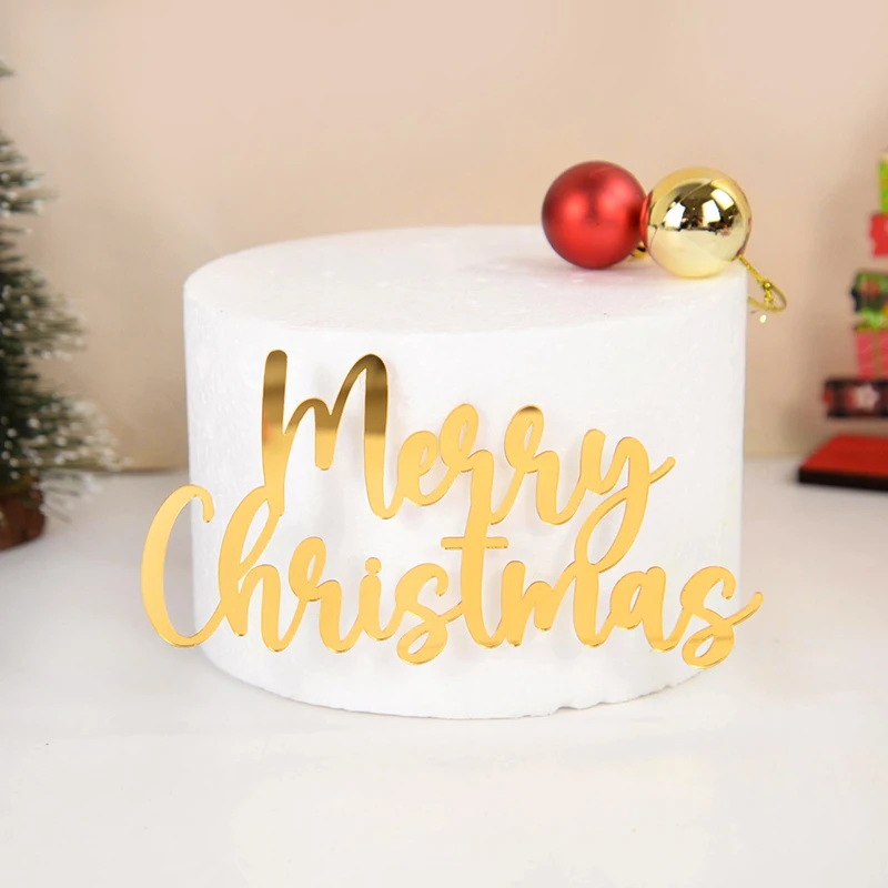 

Merry Christmas Cake Decoration Gold Acrylic Cake Topper For Home Happy New Year Christmas Party DIY Dessert Decor Noel Navidad