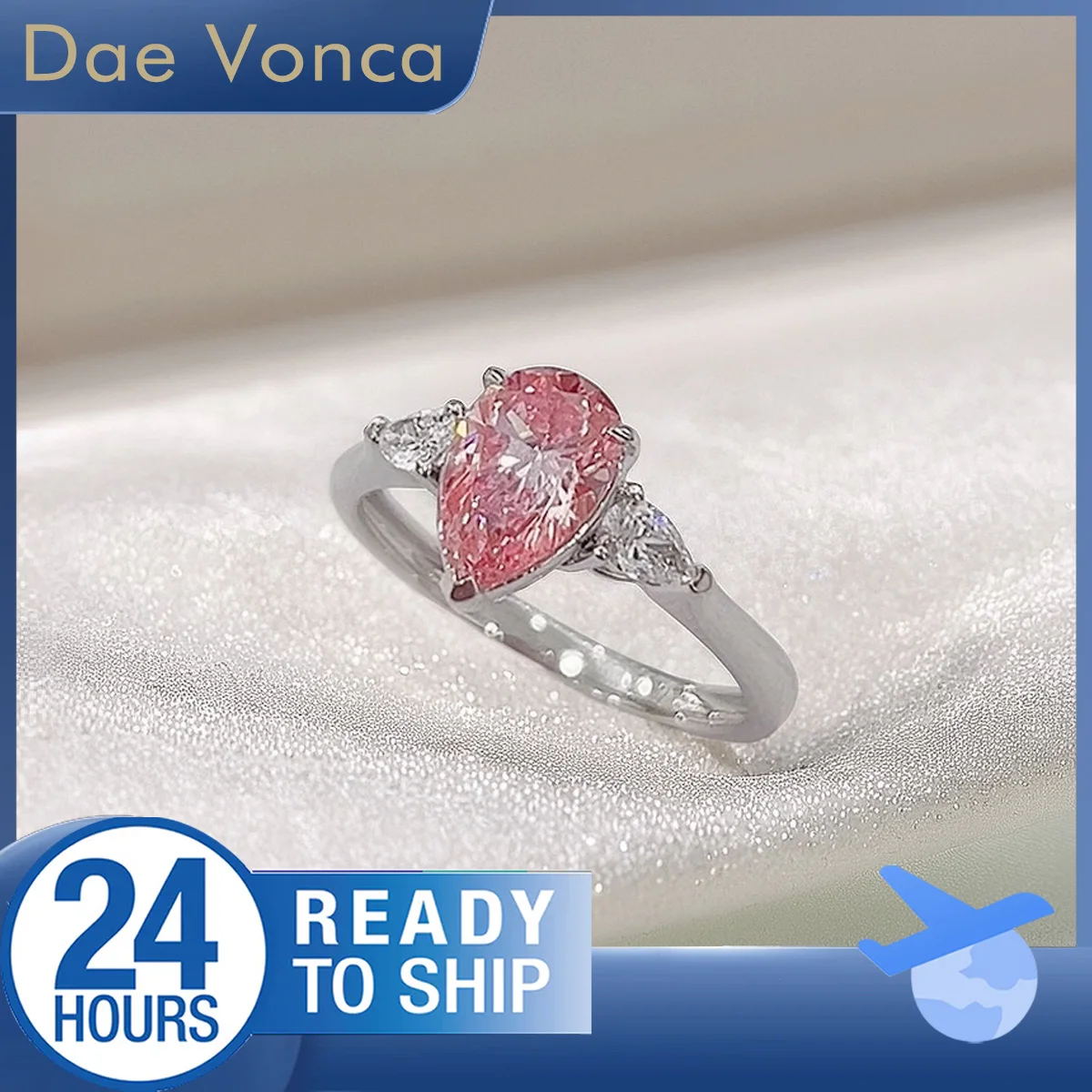 Ready to Ship Three Stones 18K White Gold 1.0ct Pink Pear Shape Lab Diamond Classic Wedding Ring for Women