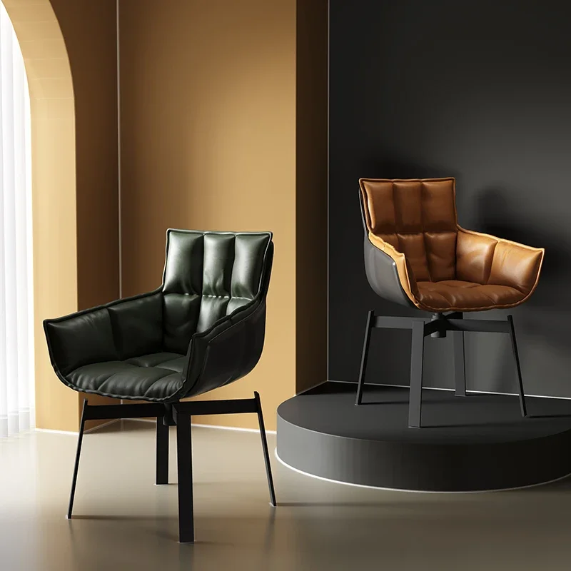 

Italian minimalist dining chairs, home leather rice husk chairs, hotel designers, study room swivel chairs, light luxury