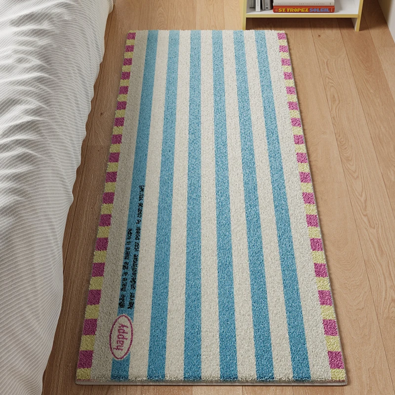 

Bedroom Bedside Carpet Non-slip Soft Comfortable Floor Mat Korean Simple Stripes Pattern Long Rug Home Decor Plush Foot Mats 양탄자