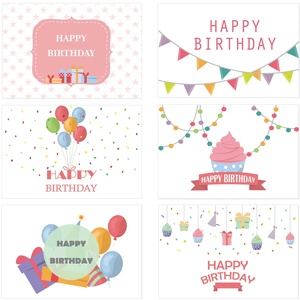 

6 Pcs Birthday Greeting Cards Kids Blessing Gifts Foldable Stationery Premium Paper Design No Ink Seepage Lovely Creative