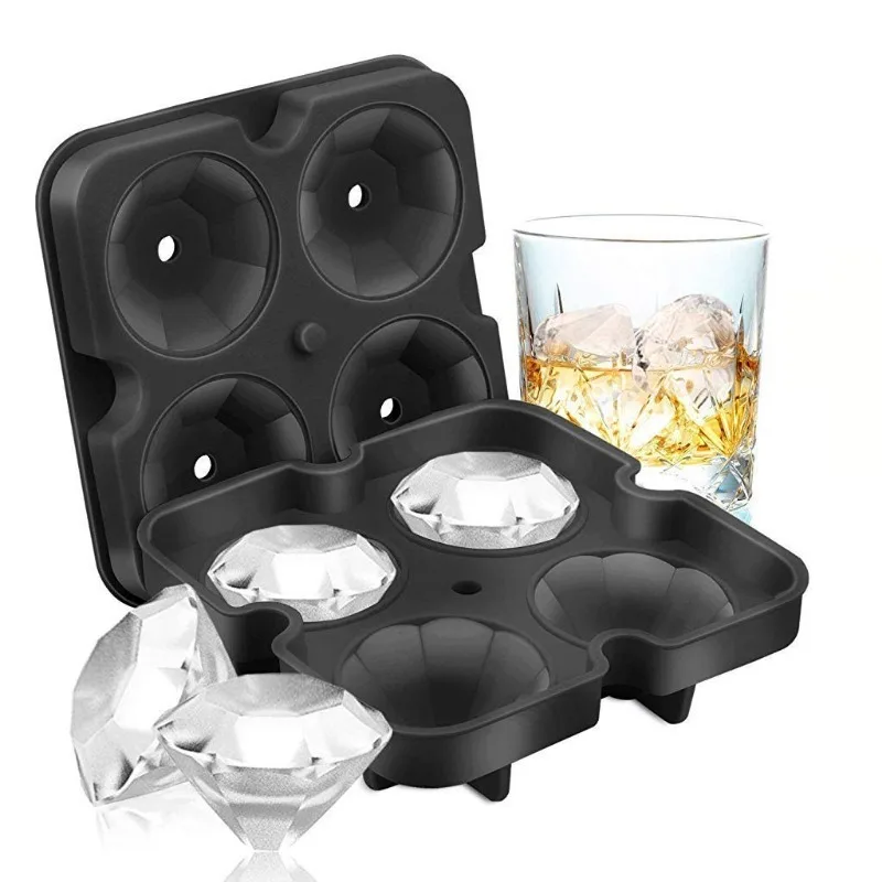 Ice Mold Silicone Diamond Shape Ice Tray for Chilling Whiskey Cocktails, Flexible Novelty Chocolate Candy Cube Maker - Black