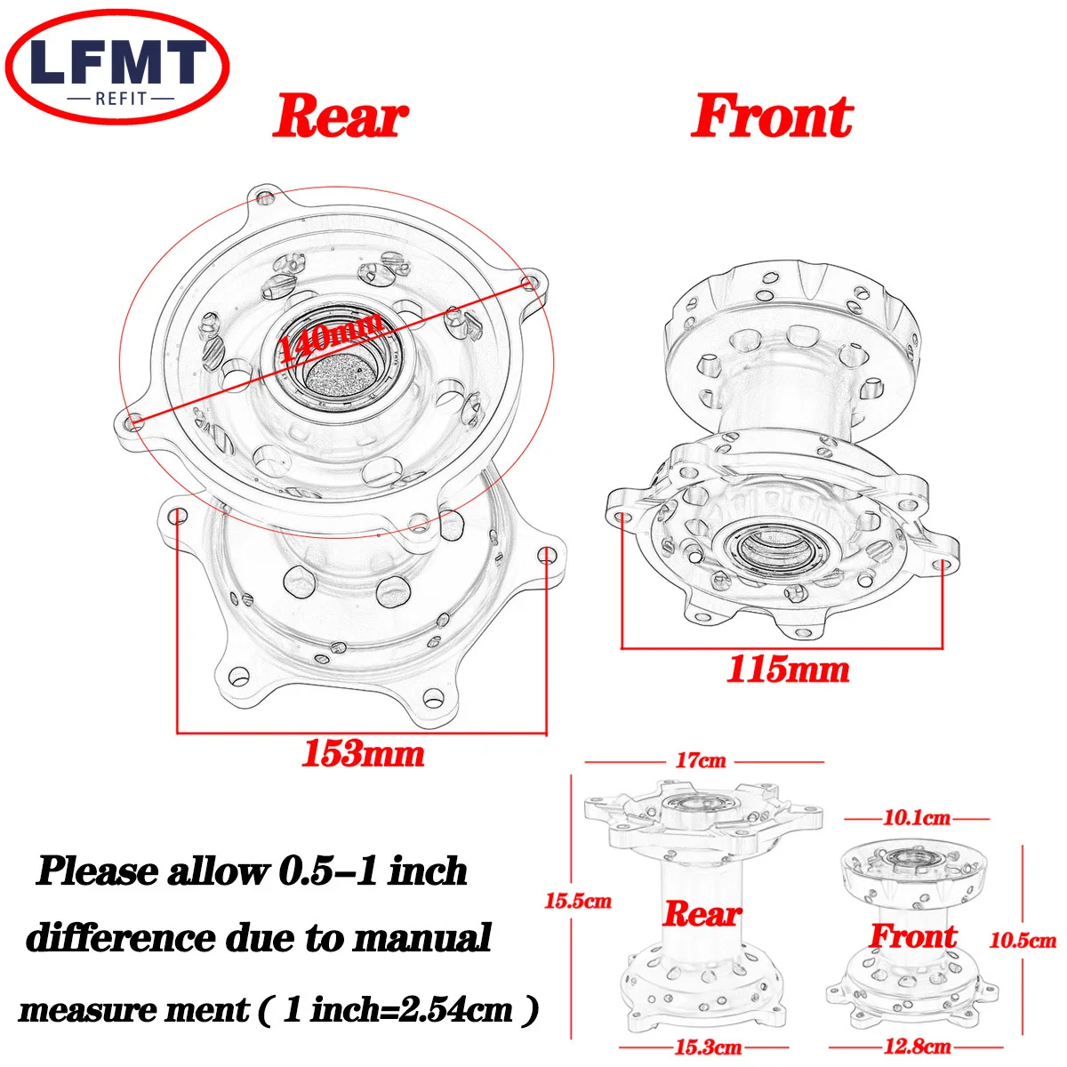 Motorcycle Front Rear Wheel Hub CNC Aluminum Billet Wheel hub core For HONDA CR125 CR250 CRF250R CRF450R Pit Dirt Off-road Bikes