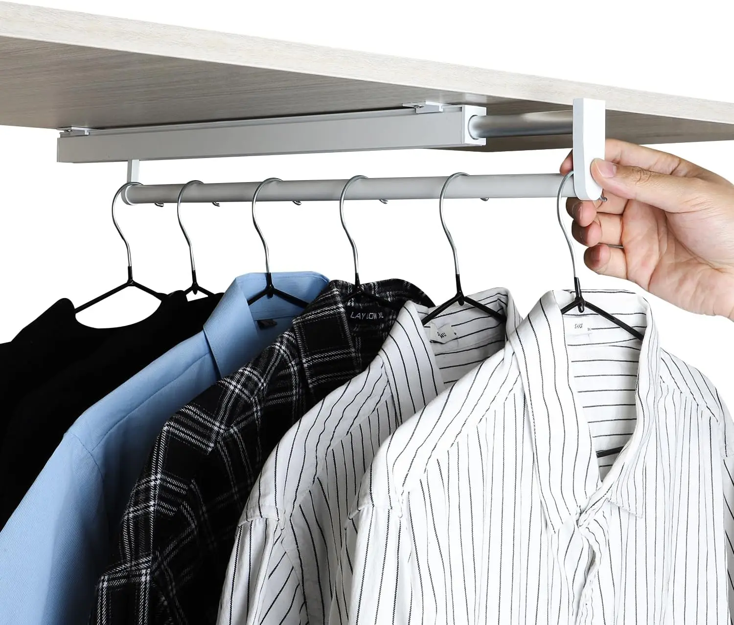 

Pull Out Closet Rod 9.5"-15.75" Telescopic Pants Rack, Heavy Duty 40kg, Aluminum, Easy Install