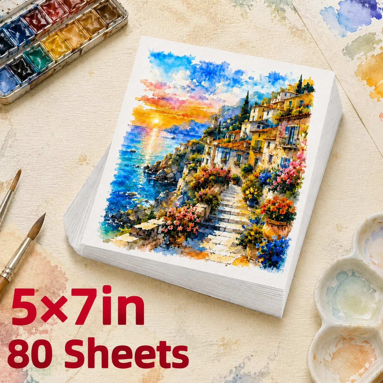 80 Sheets Watercolor Paper Set, 300gsm/140lb, 5×7inch, Thick Paper for Watercolor, Drawing, for Artists, Art Lovers and Adults