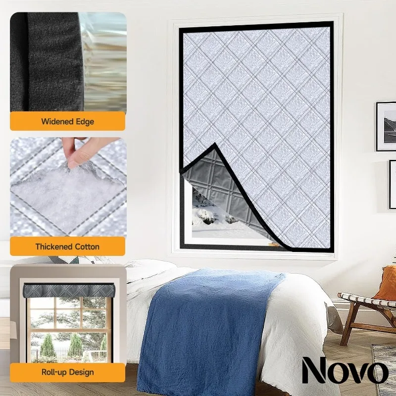 Self Adhesive Thermal Insulated Window Curtain, Thick Blackout Aluminum Foil Oxford Fabric Windproof Energy Saving Curtain Decor