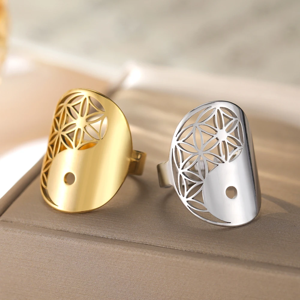 Кольца из нержавеющей стали Dawapara, 5 шт., с символом Инь-Ян и Цветком Жизни, регулируемые, амулеты для духовной энергии, религиозный подарок