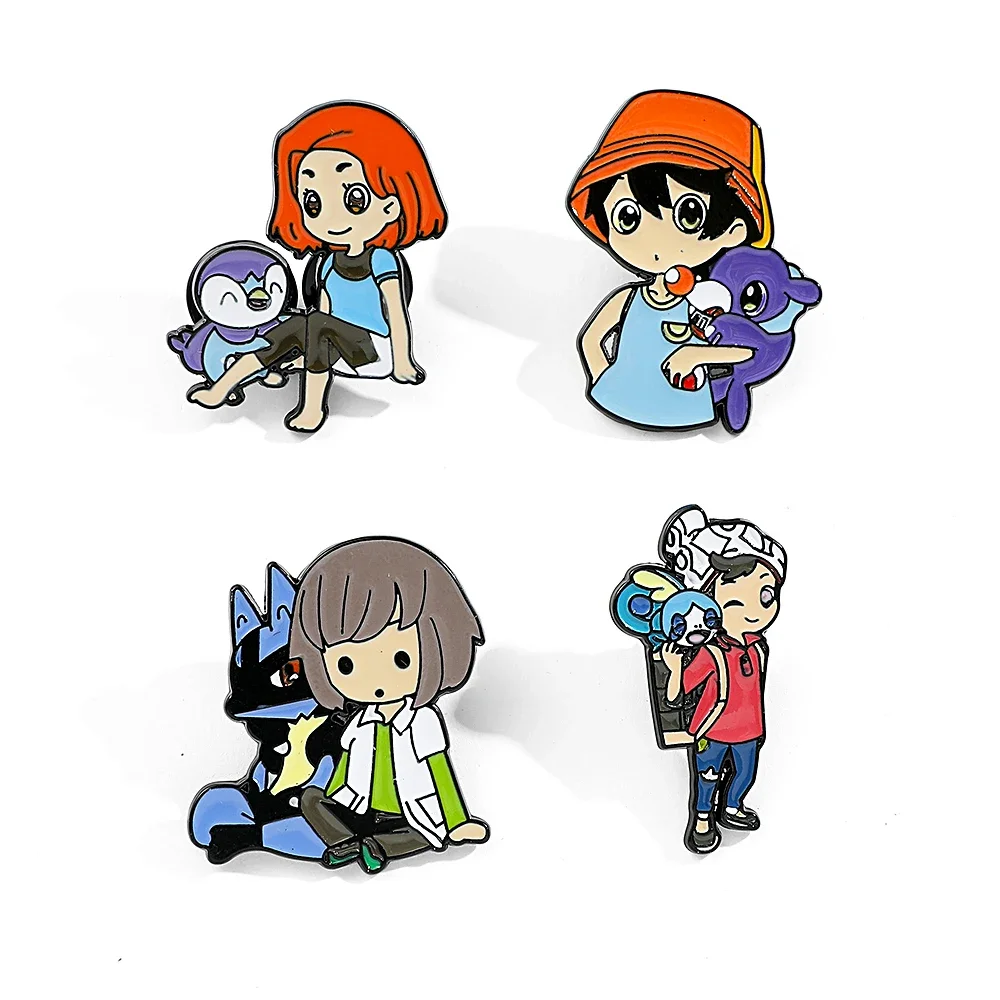 

4 шт., модная брошь в стиле аниме, креативный тренер покемонов, эмалированная булавка, металлический значок, ювелирные изделия, одежда, аксессуары для рюкзака, подарок