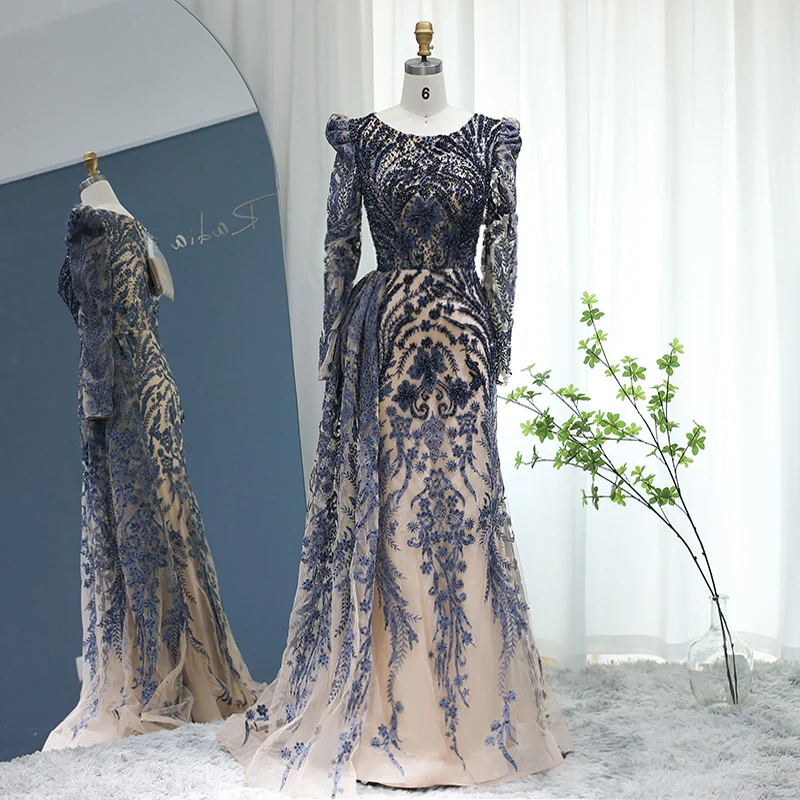 Sharon Said Dubai Schwer Kristallverziertes Übergrößen-Meerjungfrauenkleid in Braun mit Überrock für Damen, Formelles Abendkleid SS127 Maßanfertigung – Detail 15