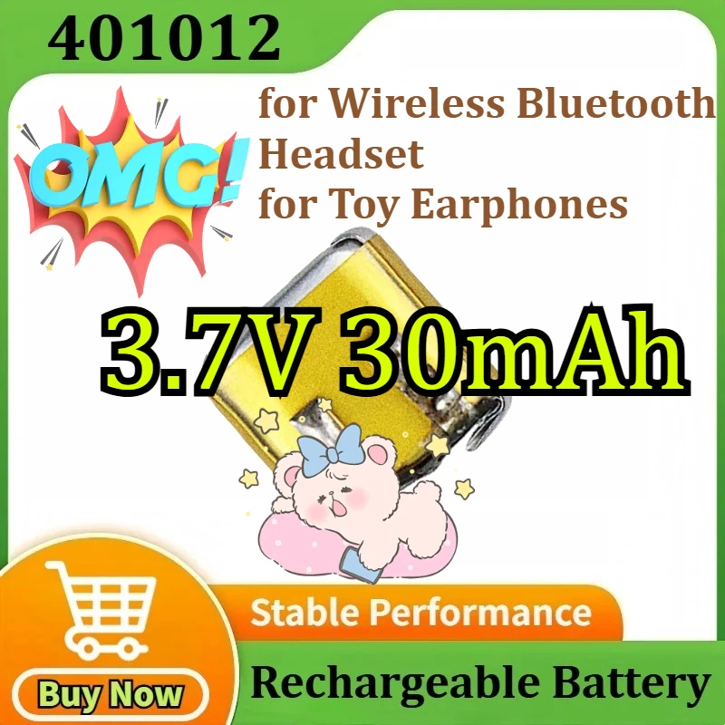 

401012 Сменные аккумуляторные элементы для беспроводной Bluetooth-гарнитуры Полимерный литий-ионный аккумулятор для игрушечных наушников 3,7 В 30 мАч