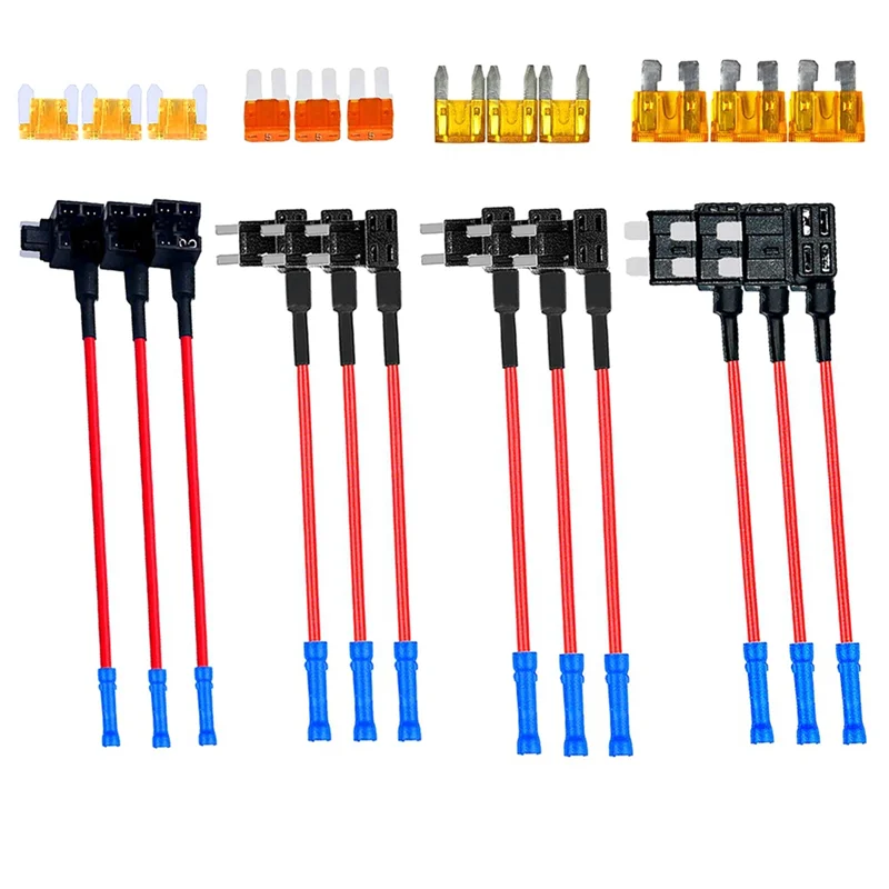 12Pcs 12V Car Add-A-Circuit Fuse Tap Adapter Kits ATO/ATC Mini Low Dual-Slot Blade Fuse Holders