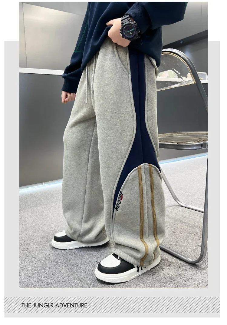 ZOETOPKID Kinder Winter Fleece-Gefütterte Sporthose mit Seitenstreifen Jungen Stylische Warme Isolierte Hose Kinder Thermische Jogginghose – Detail 8